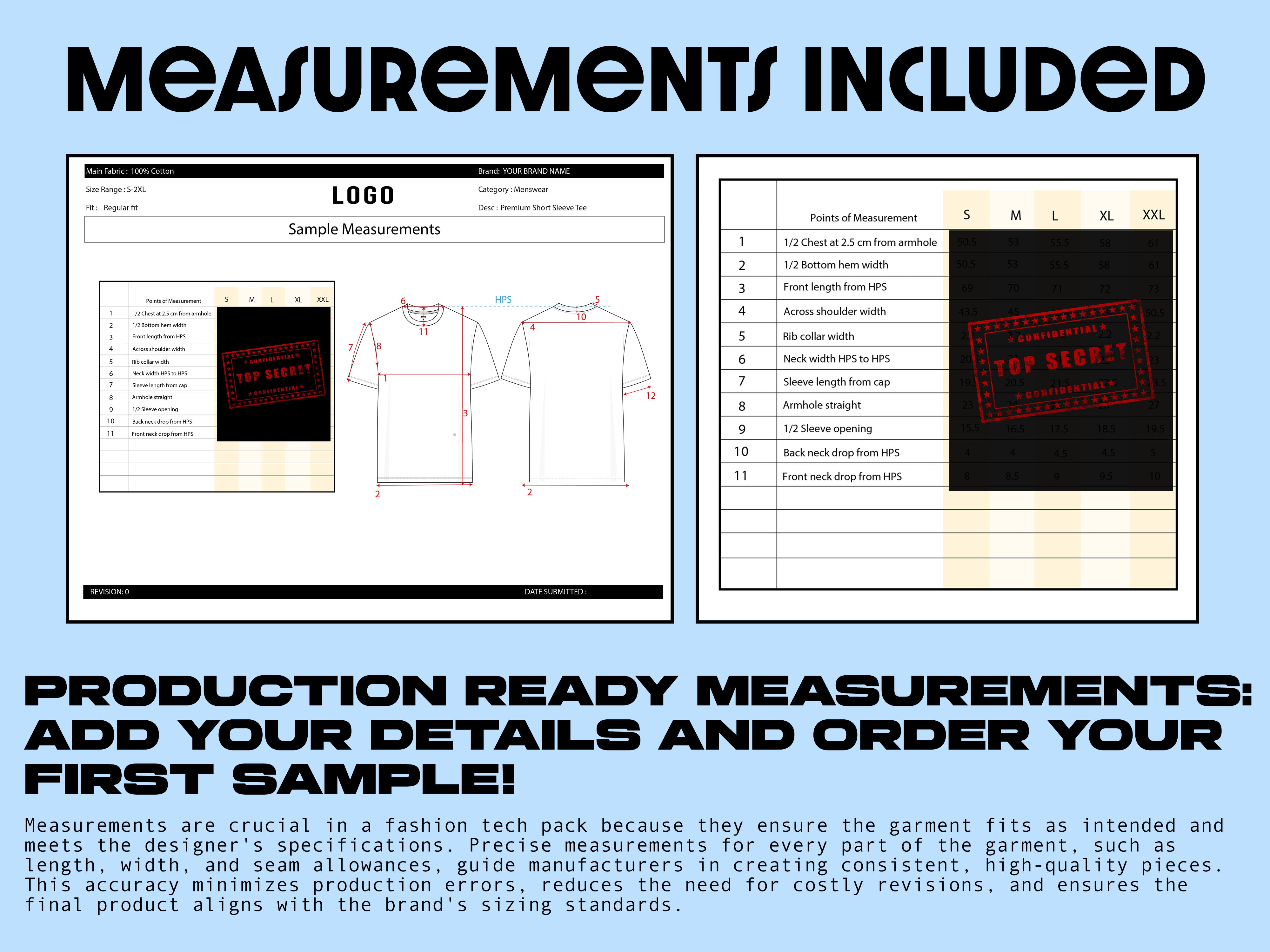 fashion tech pack measurements