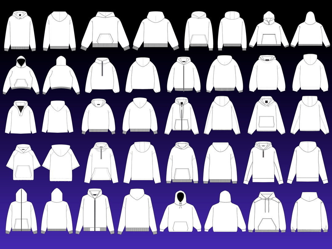 20 Hoodie Vector Mockups for clothing brands and fashion designers.